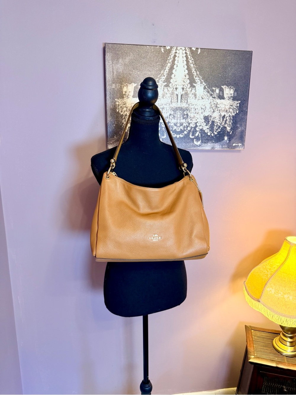 Coach Mia Camel Tan Pebbled Leather Shoulder Bag with Gold Hardware